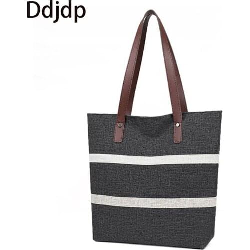 Ddjpd Big-Name Designers Stitching Canvas Bucket Bag Lady Bag Simple Fashion Large Capacity Shoulder Bag Casual Tote