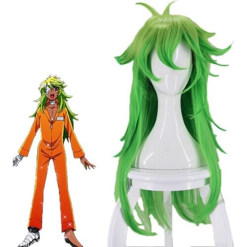 Detentionhouse Niko No.25 Cosplay Wig Long Green Nanba Prison Nanbaka Cosplay Curly Synthetic Hair + Wig Cap Halloween Cosplay