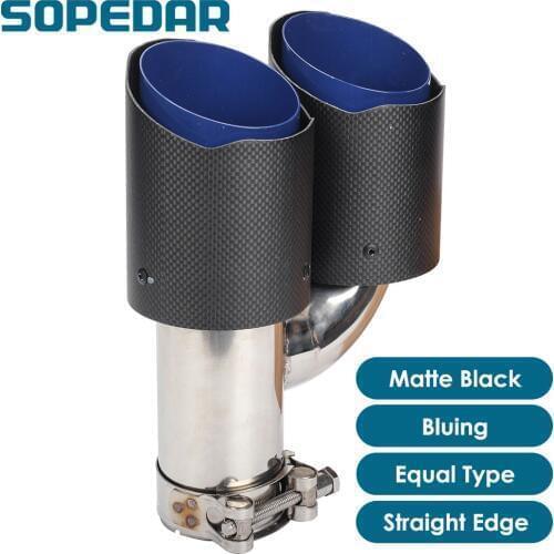 SOPEDAR AK Dual Equal Right Exhaust Tips Rolling Edge Car Styling Carbon Matte Bluing StainLess Tail Pipe H Model AP85KR