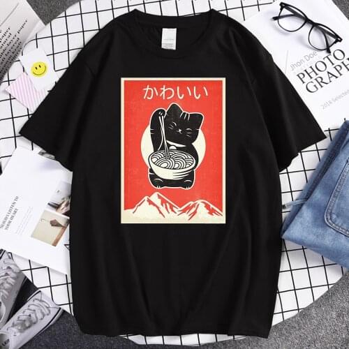 Vintage Kawaii Cat Anime Graphic Gift Retro Japanese Style Print Mens T-shirtsvogue T-shirt o-neck Top Breathable T Shirt Male