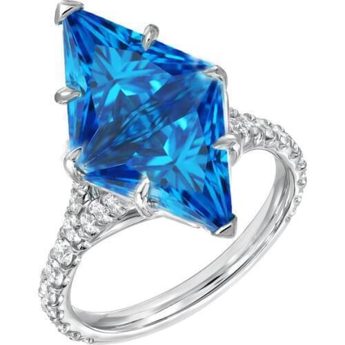 Hainon Large Square Sky Blue Zircon Silver Color Rings for Women Crystal Geometric Ring Fashion Jewelry Bague Bijoux Femme