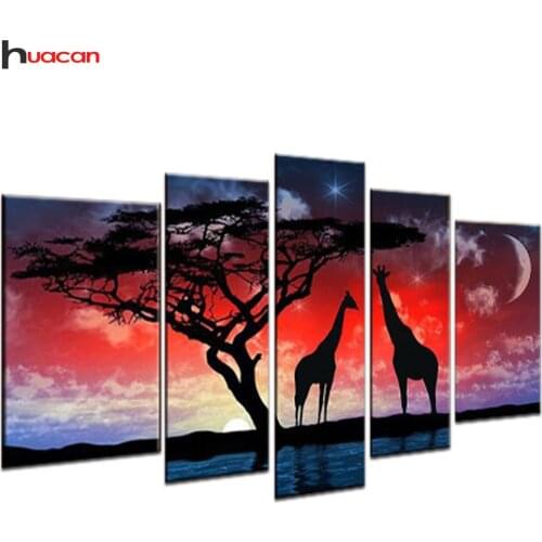 Huacan Animal Diamond Mosaic Multi-picture Combination DIY Full Square Embroidery Cross Stitch Wall Art Gift 5 pcs/set