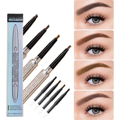 2-in-1 Auto Rotating 4 Color Eyebrow Pencil Double Headed Waterproof Precision Eyebrow Pencil Makeup Tool With Free Refill
