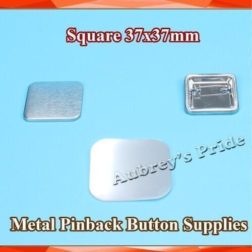 Square 37x37mm 100 Sets Pin Back Metal Button Supply Materials for NEW Professional All Steel Badge Button Maker