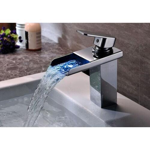 Copper hydroelectric LED light LED waterfall basin faucet washbasin vanity basin faucet hot and cold
