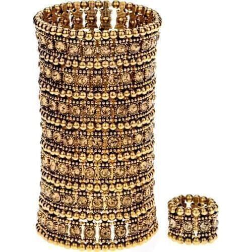 Multilayer stretch cuff bracelet ring sets wedding bridal crystal jewelry women her wife mom girlfriend gifts B15 dropshipping