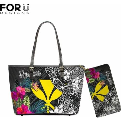 FORUDESIGNS Fashion Handags Hawaii Turtle Plumeria Banana Leaf Pattern Female Large Capacity Top-handle Bags Shoulder Bags Sac