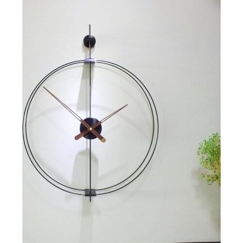 Nordic modern minimalist Spanish wall clock dining room living room black walnut large pointer aluminum plating wall hanging