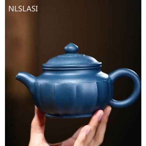 Yixing Authentic Tea Pot Handmade Lotus Heart Purple Clay Teapot Raw Ore Azure Mud Kettle Chinese Tea Ceremony Customized 300ml