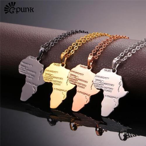 African necklace gold color black pendant with chain women mens jewelry map africa necklaces