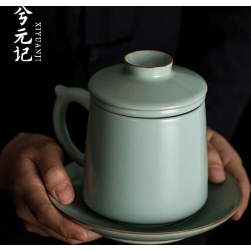 Ru kiln can raise tea cup, household ceramic filter tea separation cup, office personal cup