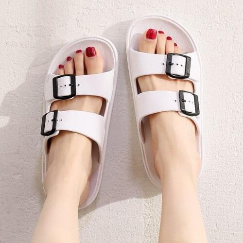 New Casual Fashion Home Sandals Pure Color Adjustable Buckle Belt Comfortable Non-Slip Flip Flops Outdoor Beach Couple Slippers