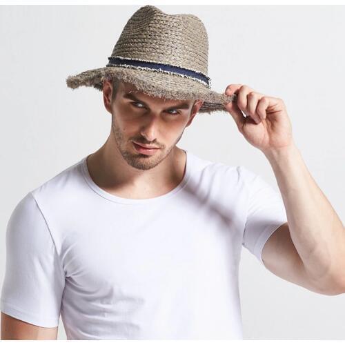 New Male Raffia Sun Hat Wide Brim Adult Spring British Male Sun Cap Mens Outdoor Summer Travel Hat Panama Straw Hat B-7736