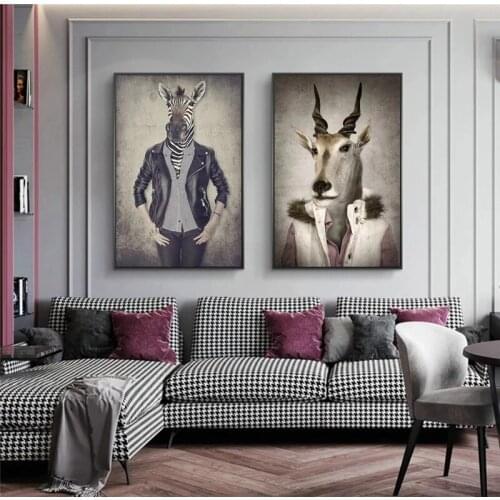 Nordic Vintage Art Animals in Human Clothes Posters And Prints Canvas ArtAnimals Canvas Paintings On The Wall Art Picture Decor