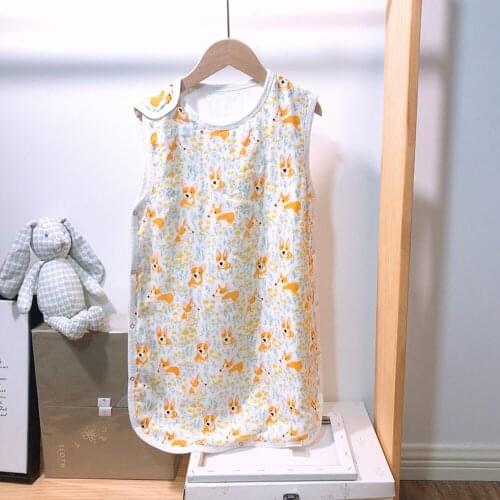 Newborn Sleeveless Baby Sleeping Bag Cartoon Cotton Kid Vest Sleeping Bag Printing 4 Layers Gauze Stroller Swaddle Baby 0-4years