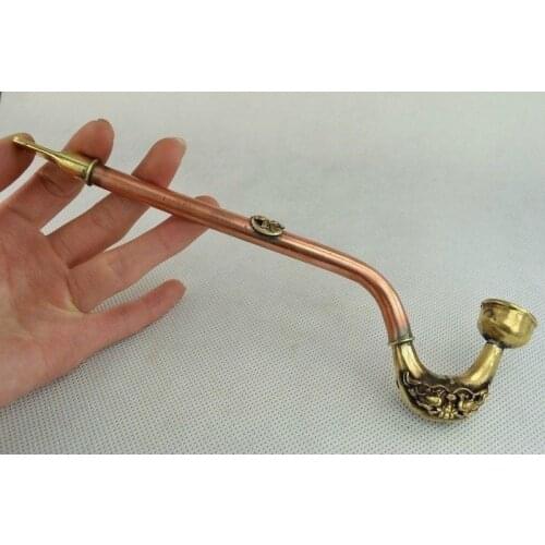 Colección antigua asiática decorada a mano de cobre Pato Mandarín herramienta de fumar cigarrillo soporte de metal artesanía