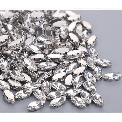 Multi Size Horse eye shape Sewing Glass clear crystal Silver claw Base Rhinestone DIY wedding gown Dress Headdress jewelry Beads