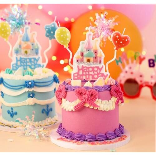 1st Birthday Candle Baby Shower Childrens Birthday Baking Party Cartoon Creative Castle Balloon Star Candle CupCake Decoration
