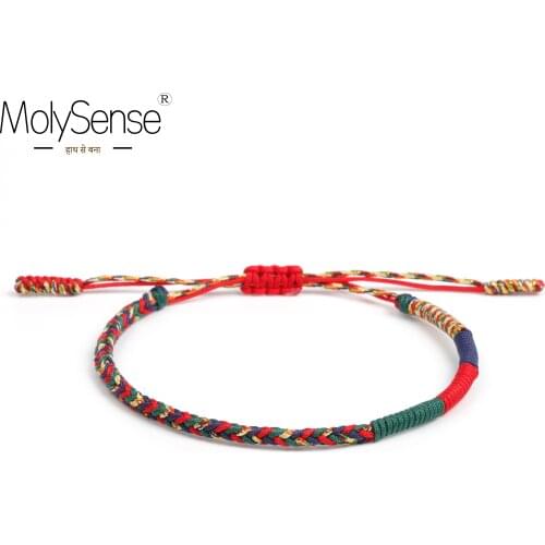 MolySense Tibetan Buddhist Lucky Charm Tibetan Bracelets & Bangles For Women Men Handmade Knots Green Rope Amulet Gift Bracelet