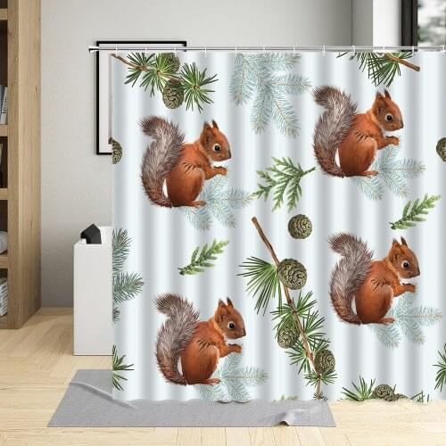 3D Cute Animal Squirrel Cartoons Bathroom Curtains Polyester Fabric Waterproof Children Shower Curtain For Home Decor With Hooks