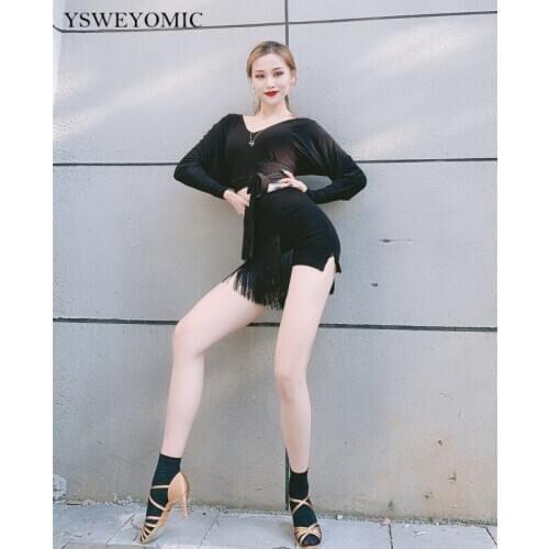 Latin Dance Skirt Adult Female tassel hip side slit half-length Practice Tango Salsa Rumba Samba Training Dance Skirt L328