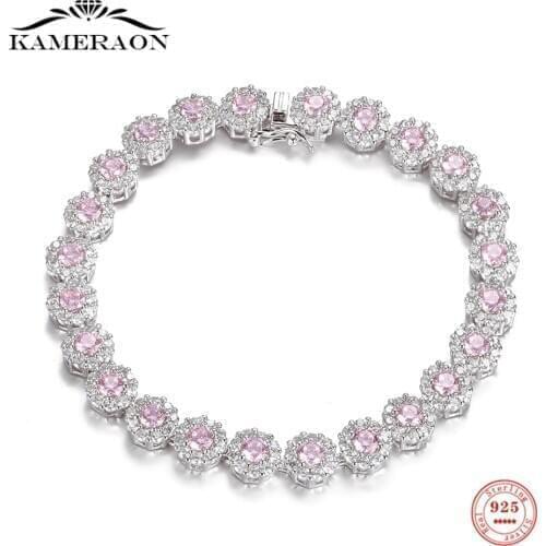 925 Sterling Silver Pink White Zircon Tennis Bracelets for Women Shiny CZ Gemstone CZ Crystal Bracelet Jewelry for Wedding