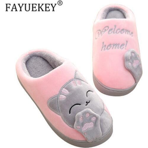Women Winter Slippers Cartoon Cat Shoes Soft Winter Warm home Cute Non-slip Indoor Lovers Couples Plush Slipper Dropshipping