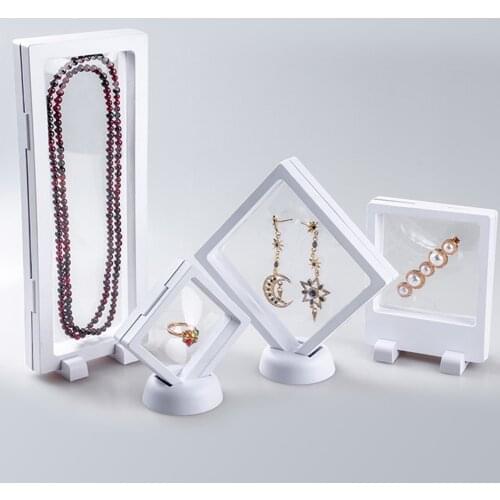 1PC 3D Albums Floating Frame Holder Gemstone Coin Jewelry Clear Display Case Stand ABS Box Suspension Frames Presentation Case
