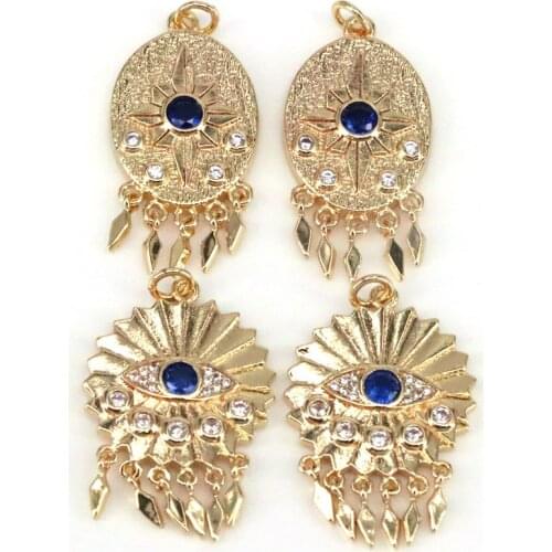 10Pcs, Fashion Eye diy Charms For Jewelry Making, Turkish Eye Pendant, Plating Gold Charms, Copper Pave Crystal CZ Accessories