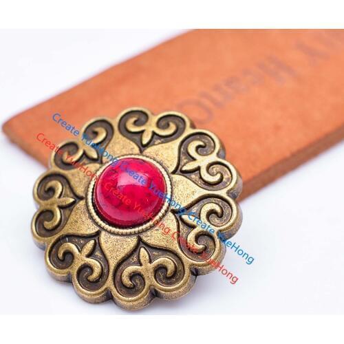 10X 30MM Western Biker Punk Flower Carved Stone Beads Leathercraft Saddle Belt Bag Concho Decor