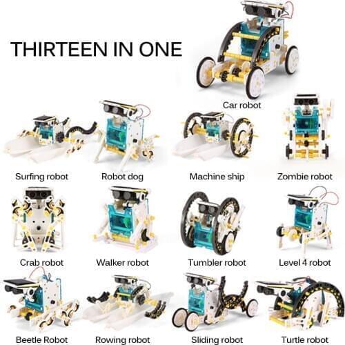 13 In 1 Electronic Technic Blocks Solar Robot Kit Science Toy Solar Building Block Set Kid DIY Assembly Battery Operated Robotic