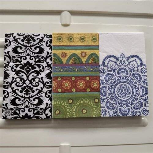 15Vintage table napkin paper elegant tissue blue pattern handkerchief decoupage wedding Christmas serviette dinner decor 33*40cm