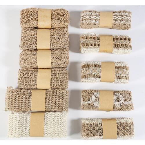 2m/roll 5cm Natural White Jute Burlap Embroidered Hessian Lace Net Ribbons Fabric Trim DIY Sewing Handmade Craft Materials