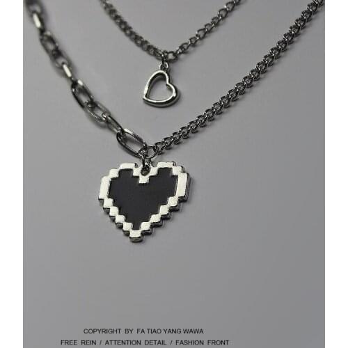 2 times! Mosaic heart dark black double necklace