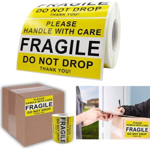 500pcs 2.5x4Inch Handle Fragile Warning Stickers Carefully Shipping Packaging Wrapping Thank You Labels Goods Decoration