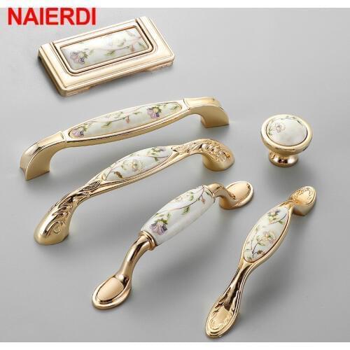 NAIERDI Antique Ceramic Cabinet Handles Chinese Vintage Drawer Knobs Wardrobe Door Handles European Furniture Handle Hardware