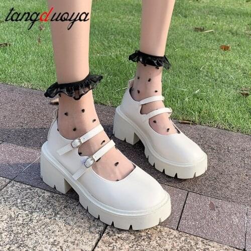 White Women Mary Jane Shoes Harakuju Lolita JK Student shoes Sweet Girls Japanese High Heels Round Toe Platform Shoes Pumps
