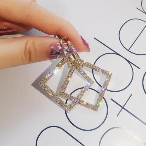 Shining Rhinestone Geometric Drop Earrings for Women Girls 2020 New Bijoux Gold Square Dangle Earring Party Jewelry Gifts