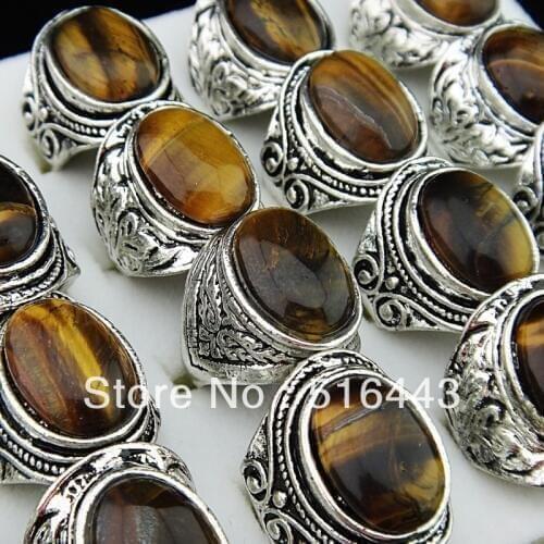 Big Mix Style Lots 5pcs Vintgage Silver Natural Tiger eye Stones Retro Women Mens Rings Wholesale Jewelry A-653