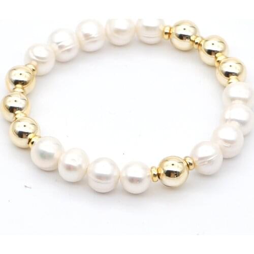 Go2Boho Bracelet For Women Jewelry Freshwater Baroque Pearl Handmade Luxury Elastic Bracelets High Quality Gold Color Beads