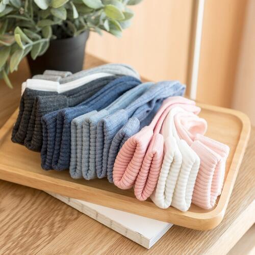Caramella 2017 New Winter Boneless Socks Pure Cotton Socks Fresh 3pairs Child Solid Color White Pink Blue Crew Short Socks