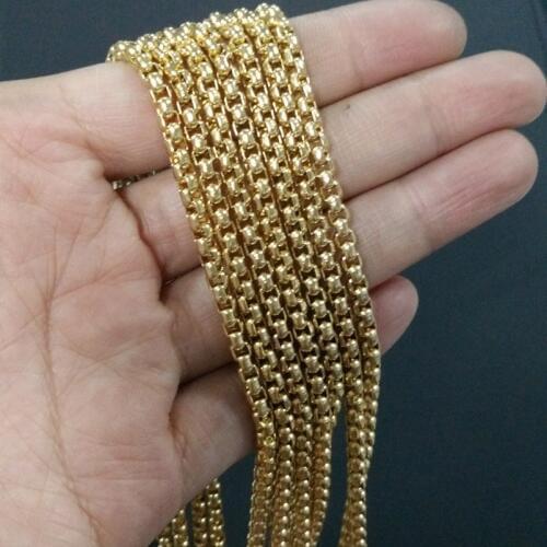 5meters Wholesale in Bulk Gold Color Stainless Steel 3mm Box Chain Mens Jewelry suit for DIY