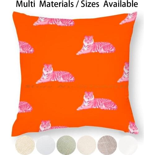 Pink Tiger Pillow Case Throw Pillow Cover Cotton Linen Flax Tiger Preppy Vsco Summer Aesthetic Evil Eye Star Loveshackfancy