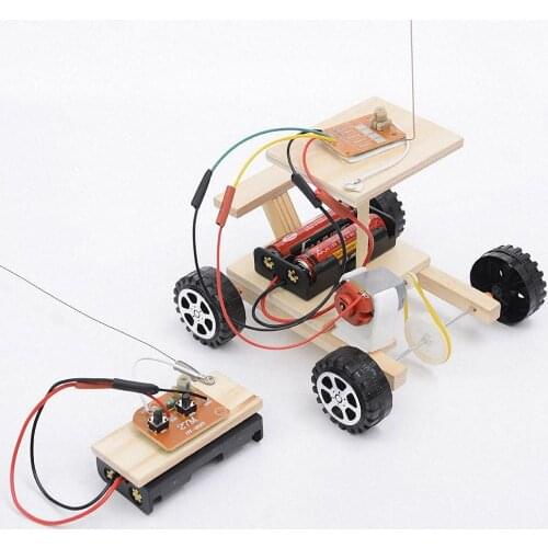 DIY Wooden Wireless Remote Control Racing Assembled Car Physical Science Experiments Model Educational Toys for Children Gifts
