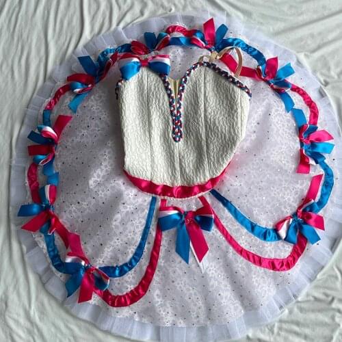 Child Ballerina Professional Pancake Ballet Tutu Costume Flames of Paris Classical Ballet Tutu Blue Red White In Stock