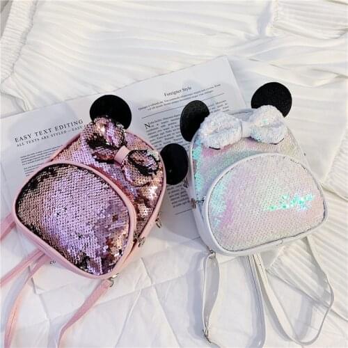 Kids Cartoon School Backpack Girls Sequin Travel Shoulder Bag Hiking Backpacks For Girls Cute Mouse Ear Shaped Small Bags Sac