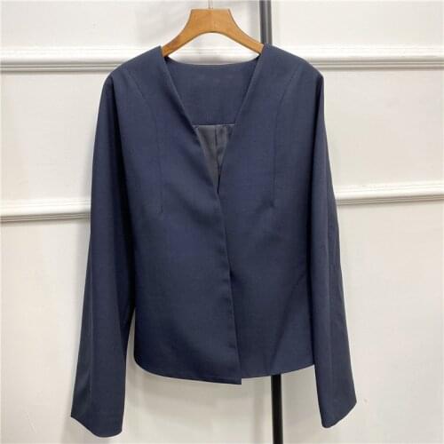 Womens V-neck Blazers Hidden Breasted Solid Color Long Sleeve Office Ladies Simple Coat