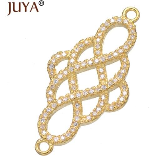 Jewelry findings components gold luxury cubic zirconia rhinestone Chinese-knot connectors for jewelry making accessories