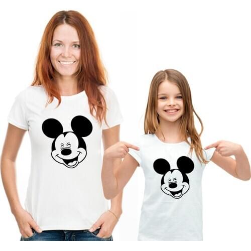 Adult Unisex Tshirt Casual Funny T Shirts Kawaii Disney Mickey Mouse Head Famliy Look Summer Fashion Children Tee Shirts Clothes