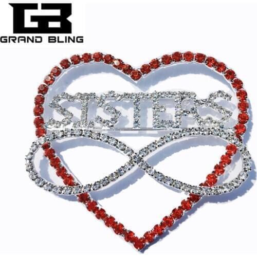 GRANDBLING New Arrival Crystal Heart Shape Sister Brooch Unique Friendship Gift to Your Friends